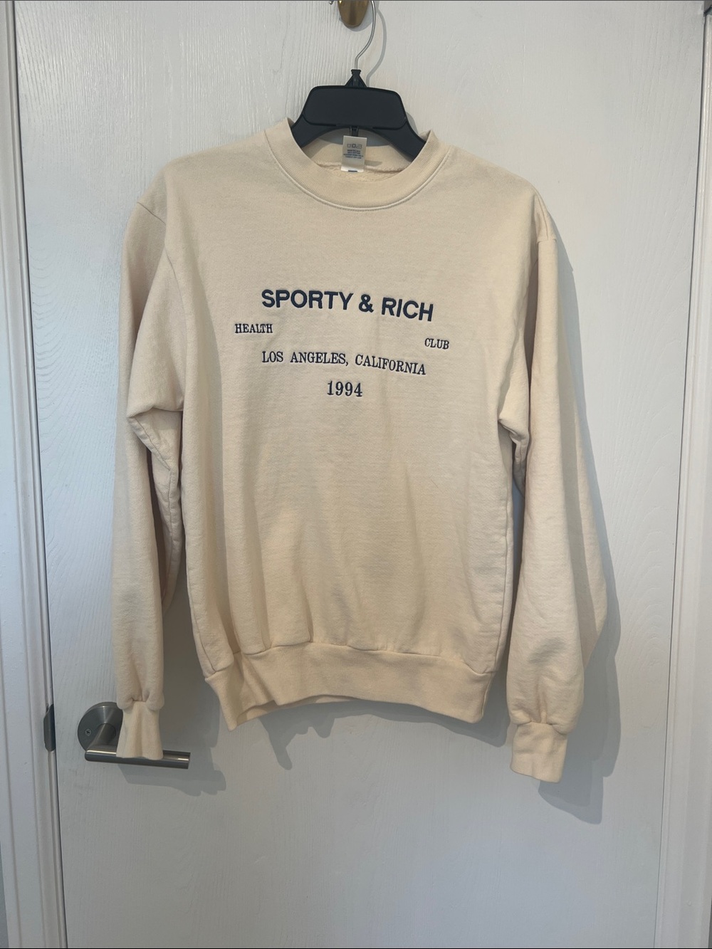 Sporty & Rich LA Health Club Embroidered Unisex Sweatshirt in Cream - Picture 5 of 12